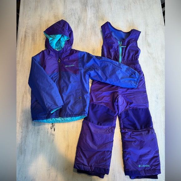 Girls Like New 5/6 XXS Purple Columbia Snowsuit with Reversible Snow Jacket - Picture 1 of 5
